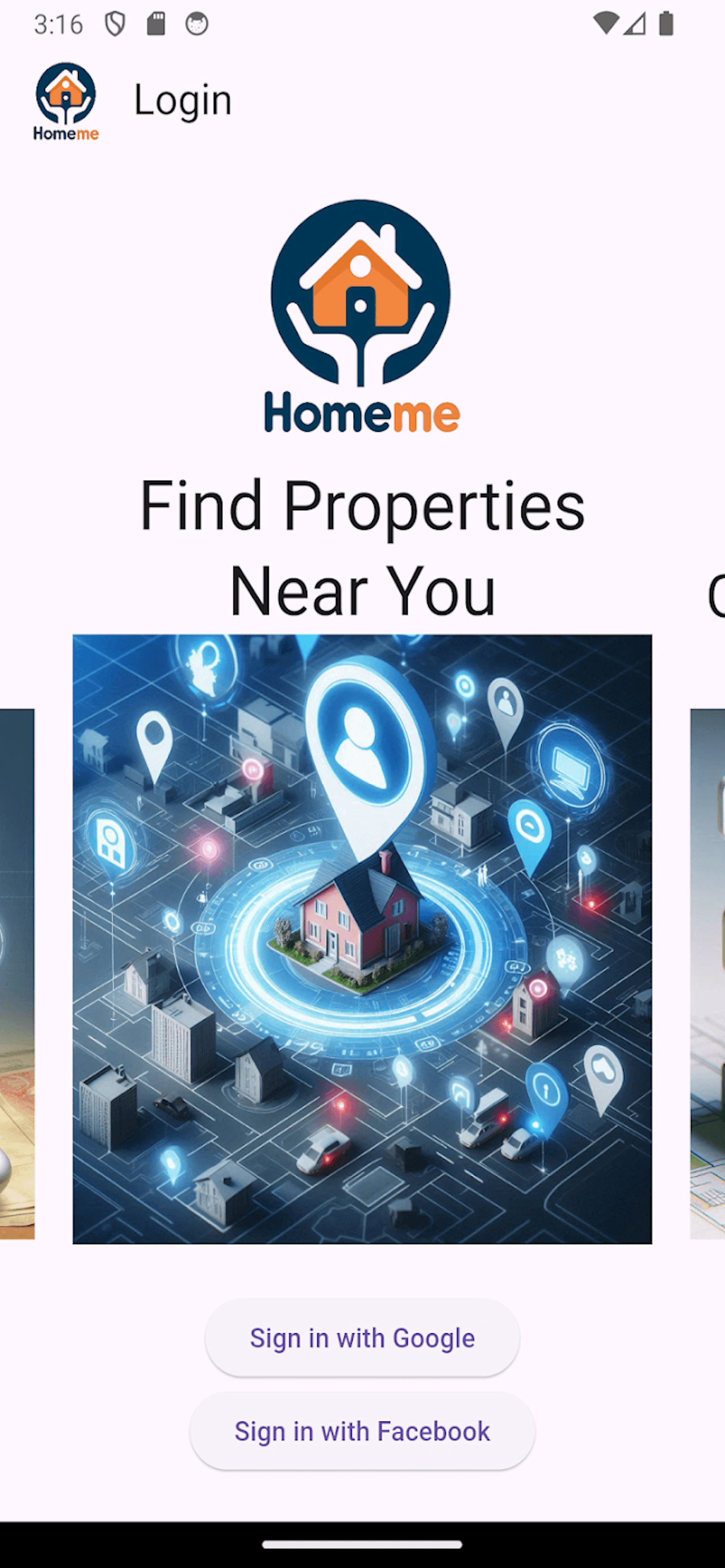 App screen shot for properties near you functionality
