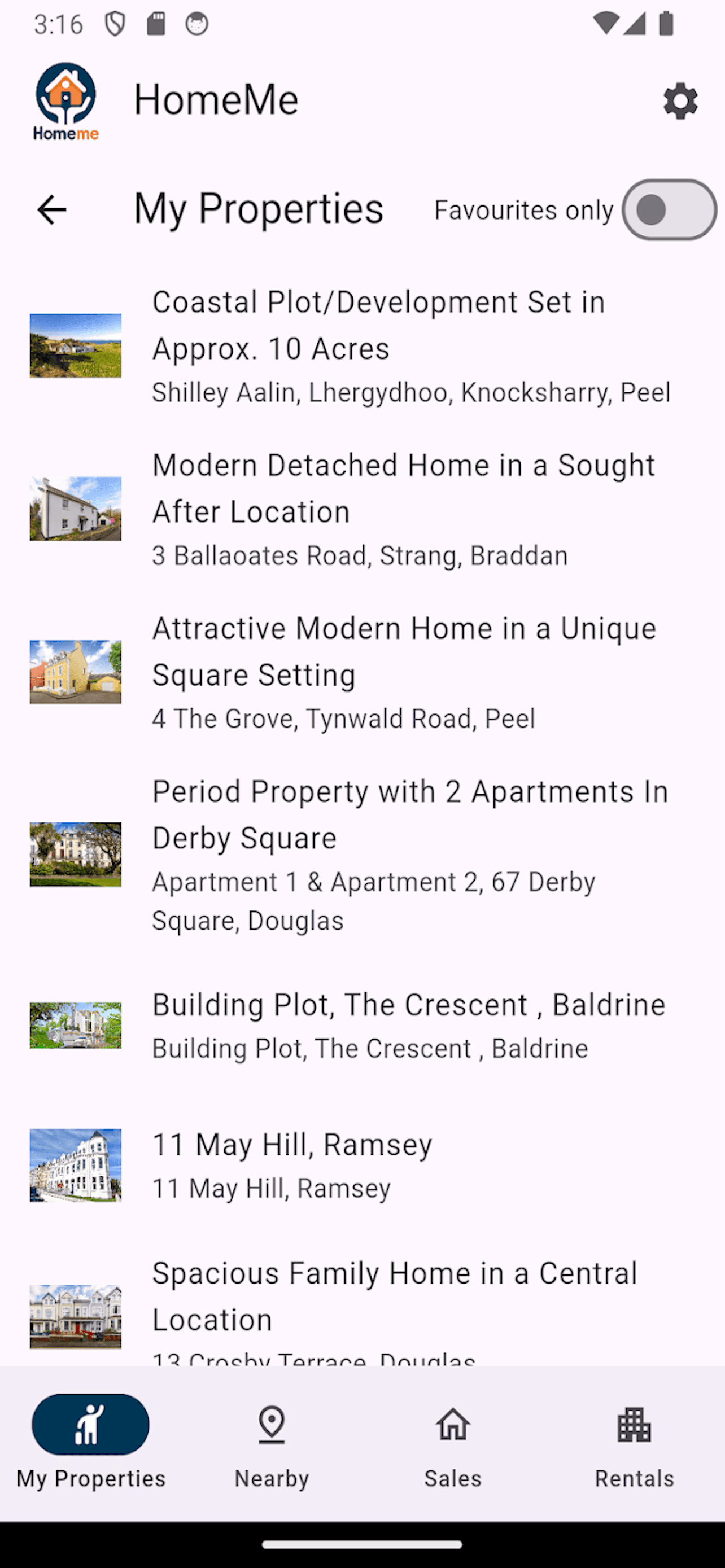App screen shot for My Properties functionality